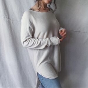 JOAN VASS Olive Green Brown Cashmere Blend Boatneck Tunic Sweater Women's Size M